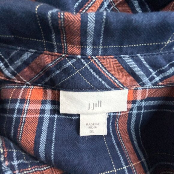 J.Jill Womens Blue Orange Plaid Button-Up Shirt XL Cotton Long Sleeve Casual New - Picture 3 of 8